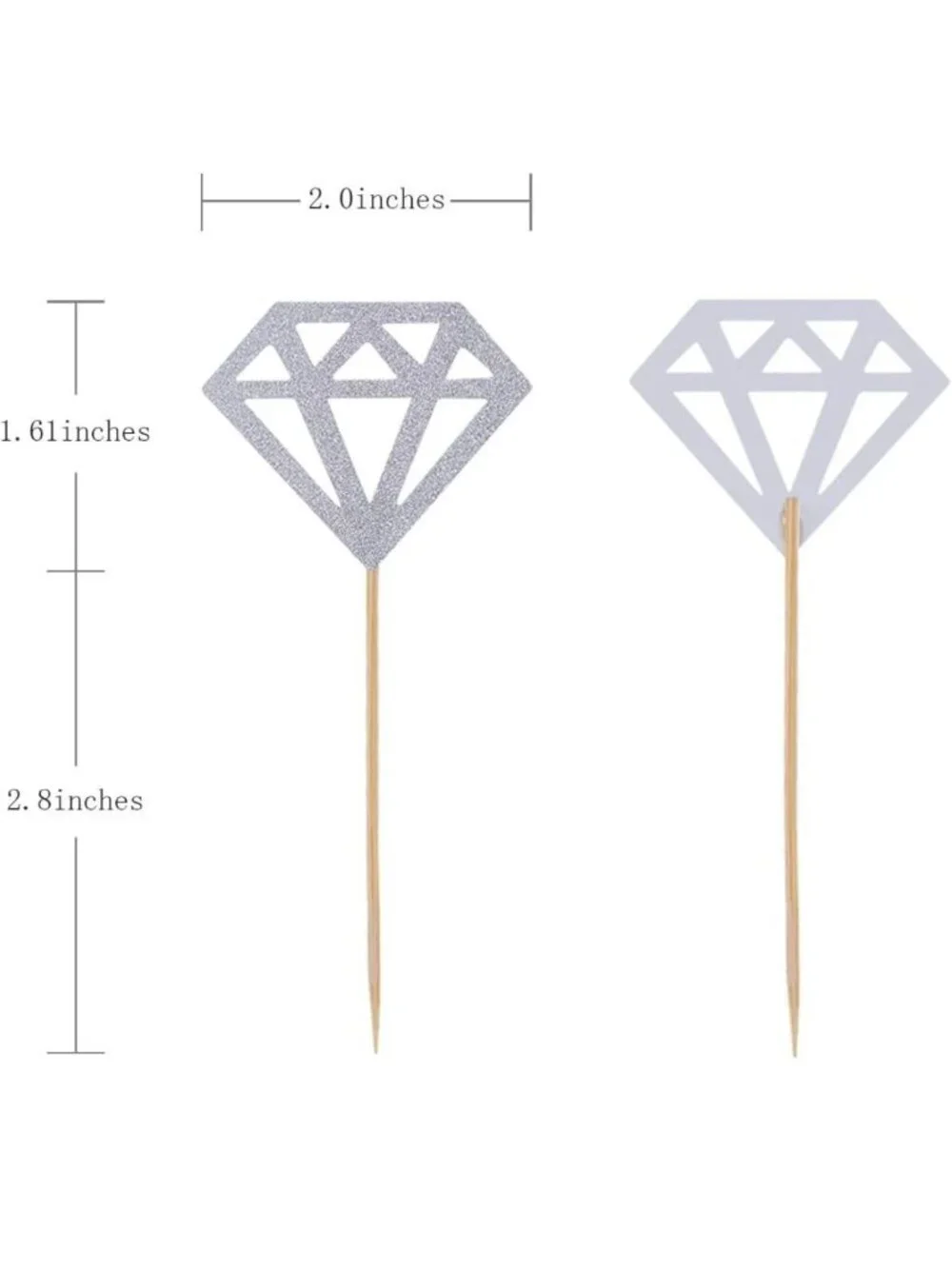 Diamond Glitter Cupcake Toppers Pack Of 30 For Weddings Bridal Showers Engagemen